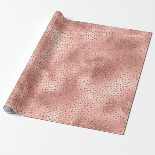 Roos Gold Pink Glam Glitter Stippen Cadeaupapier (Uitgerold)