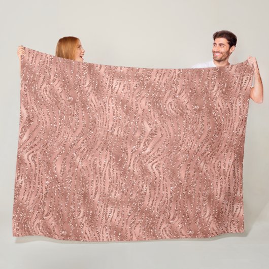 Roos Gold Pink Glam Glitter Zebra afdrukken      Fleece Deken (In situ)