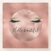 Roos Gold Pink Glam Glitzy Black Eyelashes Glazen Onderzetter (Voorkant)