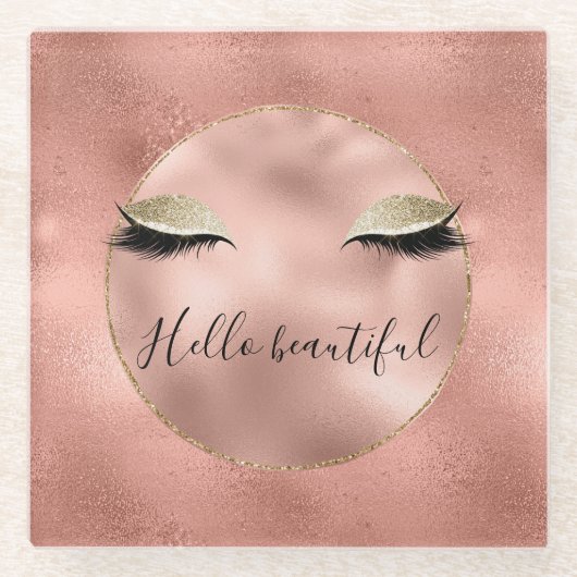 Roos Gold Pink Glam Glitzy Black Eyelashes Glazen Onderzetter (Voorkant)