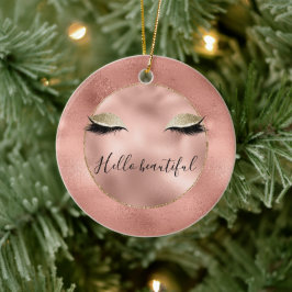Roos Gold Pink Glam Glitzy Black Eyelashes Keramisch Ornament
