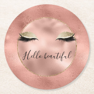 Roos Gold Pink Glam Glitzy Black Eyelashes Ronde Kartonnen Onderzetter