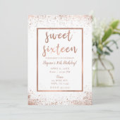 Roos Gold Pink Glam Modern Chic Sweet 16 Kaart (Staand voorkant)