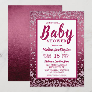 Roos Gold Pink Glitter Baby shower Uitnodigen Kaart