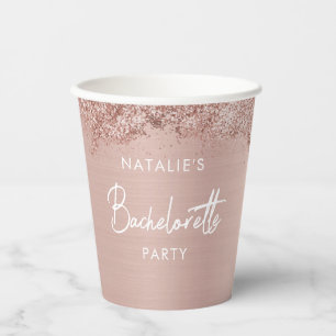 Roos Gold Pink Glitter Bachelorette Simple Papieren Bekers