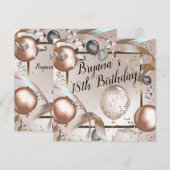 Roos Gold Pink & Glitter Ballonnen Verjaardagsfees Kaart (Voorkant / Achterkant)