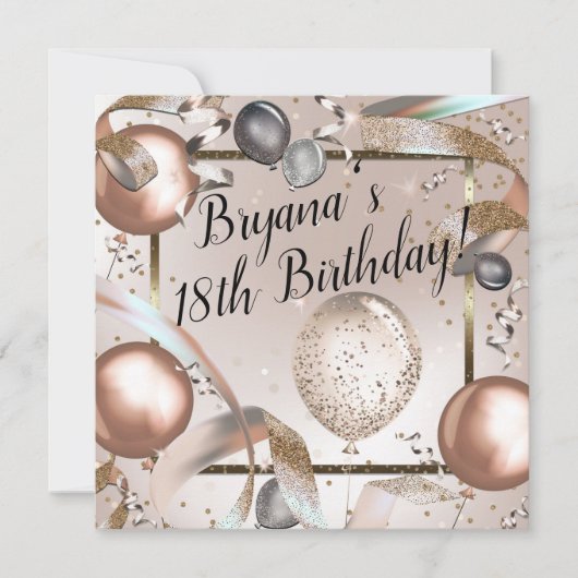 Roos Gold Pink & Glitter Ballonnen Verjaardagsfees Kaart (Voorkant)