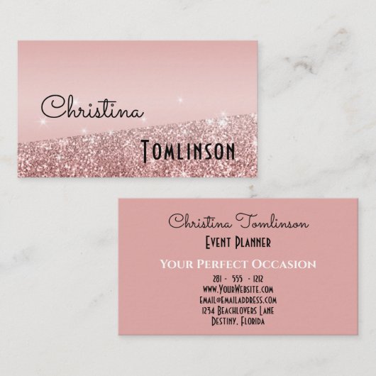 Roos Gold Pink Glitter Beauty Professional Modern Visitekaartje (Voorkant / Achterkant)