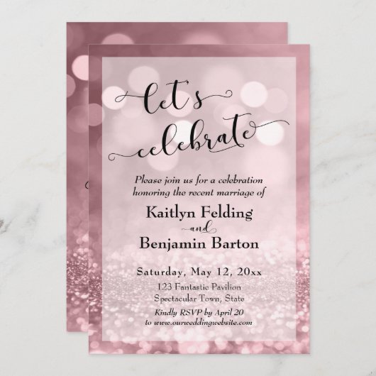 Roos Gold Pink Glitter Bokeh Laten we vieren Kaart (Voorkant / Achterkant)