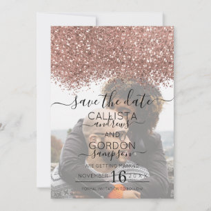 Roos Gold Pink Glitter Confetti Photo Weddenschap Save The Date