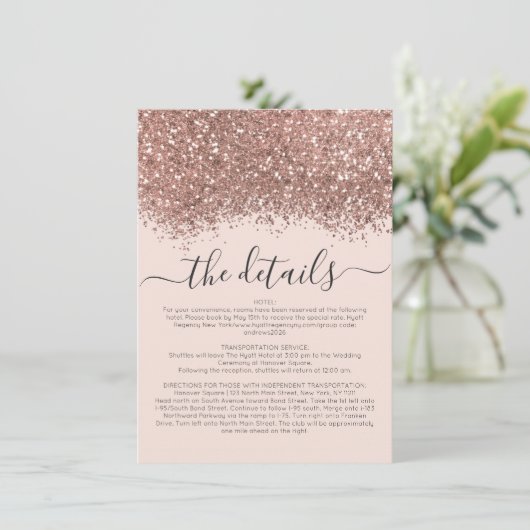Roos Gold Pink Glitter Confetti Weddenschap - Gege Informatiekaartje (Staand voorkant)
