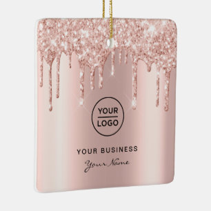 Roos Gold Pink Glitter Drift Lash Kerstmis Keramisch Ornament