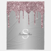 Roos Gold Pink Glitter Drift Silver Monogram Naam Fleece Deken (Voorkant)