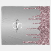 Roos Gold Pink Glitter Drift Silver Monogram Naam Fleece Deken (Voorkant (Horizontaal))