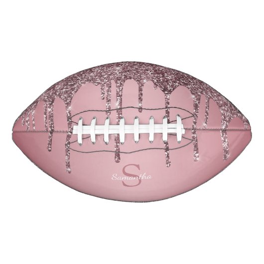 Roos Gold Pink Glitter Drift Sparkle Monogram Name American Football (Voorkant)