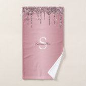 Roos Gold Pink Glitter Drift Sparkle Monogram Name Bad Handdoek (Handdoek)