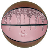 Roos Gold Pink Glitter Drift Sparkle Monogram Name Basketbal (Voorkant)