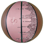 Roos Gold Pink Glitter Drift Sparkle Monogram Name Basketbal (Verticaal)