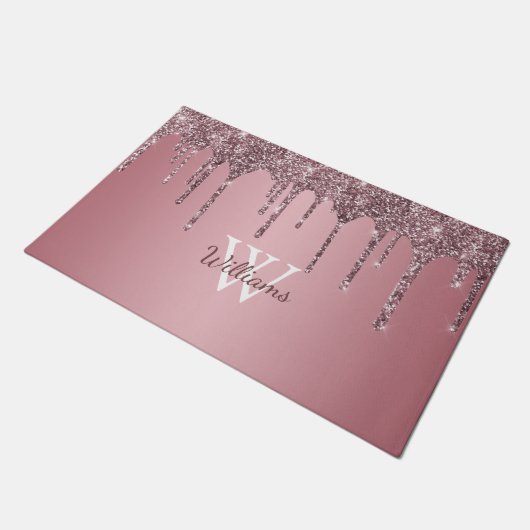 Roos Gold Pink Glitter Drift Sparkle Monogram Name Deurmat (Schuin)