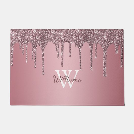 Roos Gold Pink Glitter Drift Sparkle Monogram Name Deurmat (Voorkant)