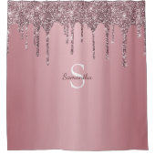 Roos Gold Pink Glitter Drift Sparkle Monogram Name Douchegordijn (Voorkant)