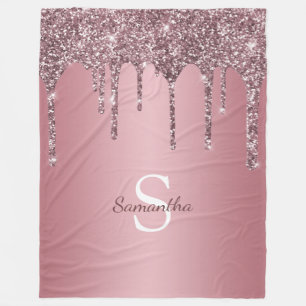 Roos Gold Pink Glitter Drift Sparkle Monogram Name Fleece Deken