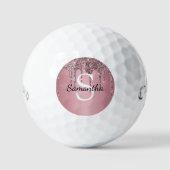 Roos Gold Pink Glitter Drift Sparkle Monogram Name Golfballen (Voorkant)