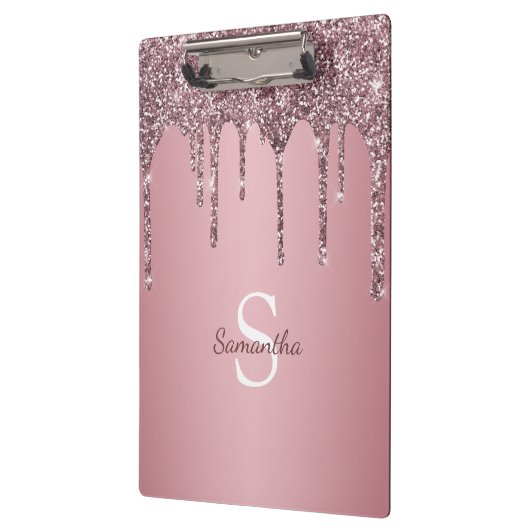 Roos Gold Pink Glitter Drift Sparkle Monogram Name Klembord (Links)