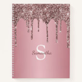 Roos Gold Pink Glitter Drift Sparkle Monogram Name Notitieboek (Voorkant)