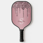 Roos Gold Pink Glitter Drift Sparkle Monogram Name Pickleball Paddle (Voorkant)