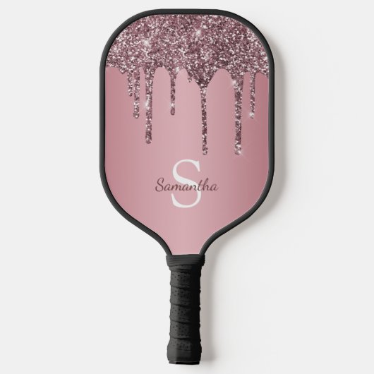Roos Gold Pink Glitter Drift Sparkle Monogram Name Pickleball Paddle (Achterkant)