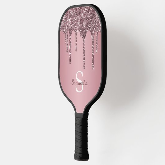 Roos Gold Pink Glitter Drift Sparkle Monogram Name Pickleball Paddle (Links)