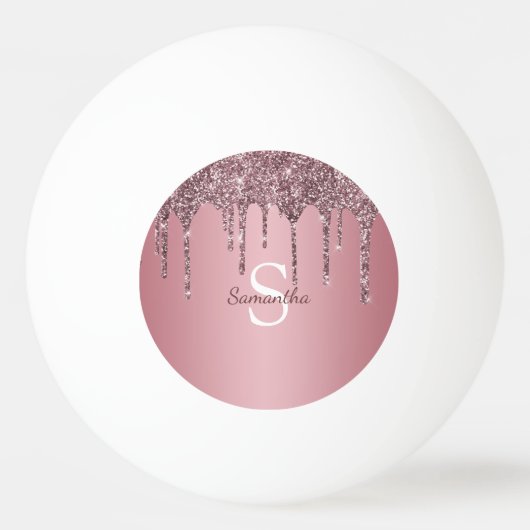 Roos Gold Pink Glitter Drift Sparkle Monogram Name Pingpongbal (Achterkant)