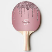 Roos Gold Pink Glitter Drift Sparkle Monogram Name Tafeltennisbatje (Achterkant)