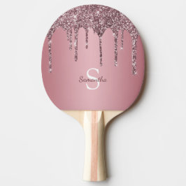 Roos Gold Pink Glitter Drift Sparkle Monogram Name Tafeltennisbatje