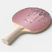 Roos Gold Pink Glitter Drift Sparkle Monogram Name Tafeltennisbatje (Voorkant Gekanteld)