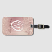 Roos Gold Pink Glitter Drip Elegant Monogram Bagagelabel (Voorkant (horizontaal))