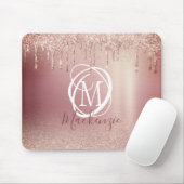 Roos Gold Pink Glitter Drip Elegant Monogram Muismat (Met muis)