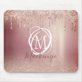 Roos Gold Pink Glitter Drip Elegant Monogram Muismat (Voorkant)