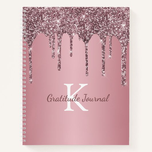 Roos Gold Pink Glitter Drip Gratitude Journal Notitieboek (Voorkant)