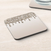 Roos Gold Pink Glitter Drip Ice Sparkle Bier Onderzetter (Linkerzijde)