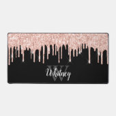 Roos Gold Pink Glitter Drip Monogram Naam Bureaumat (Voorkant)