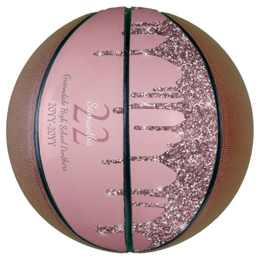 Roos Gold Pink Glitter Drivers Naam Team Nummer Ja Basketbal (Verticaal)