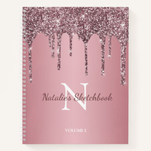 Roos Gold Pink Glitter Drives Monogram Handboek Notitieboek