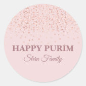 Roos Gold Pink Glitter Dust Hebreeuw Happy Purim Ronde Sticker (Voorkant)