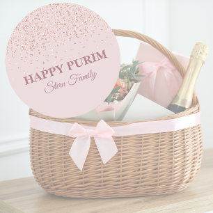 Roos Gold Pink Glitter Dust Hebreeuw Happy Purim Ronde Sticker