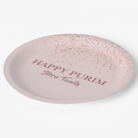 Roos Gold Pink Glitter Dust Hebreeuwse Purim Samea Papieren Bordje (Gekanteld)