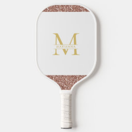Roos Gold Pink Glitter Elegant Monogram Aangepast Pickleball Paddle