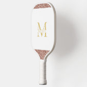 Roos Gold Pink Glitter Elegant Monogram Aangepast Pickleball Paddle (Links)