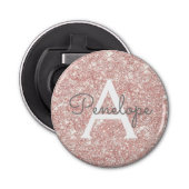 Roos Gold Pink Glitter en Monogram Button Flesopener (Voorkant)